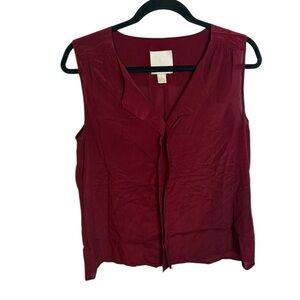McGinn Maroon Silk Sleeveless Ruffle Blouse